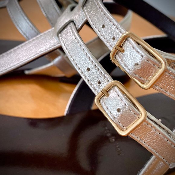 J. Crew Silver Leather Tabbie T-Strap Sandals 7M - Picture 7 of 11